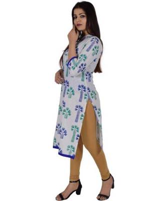 Straight Cotton Blue Both Side Slit Floral Print Women Kurti 2