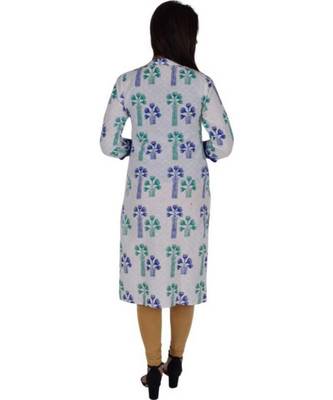 Straight Cotton Blue Both Side Slit Floral Print Women Kurti 4