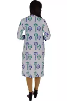 Straight Cotton Blue Both Side Slit Floral Print Women Kurti