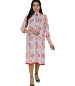 Straight Cotton Red Both Side Slit Floral Print Women Kurti