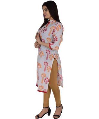 Straight Cotton Red Both Side Slit Floral Print Women Kurti 2