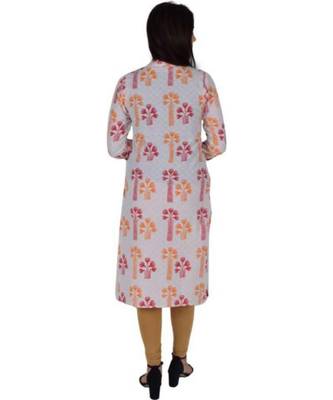 Straight Cotton Red Both Side Slit Floral Print Women Kurti 3