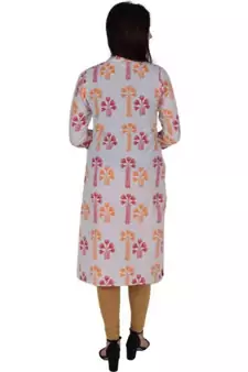 Straight Cotton Red Both Side Slit Floral Print Women Kurti