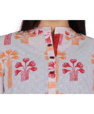 Straight Cotton Red Both Side Slit Floral Print Women Kurti 4