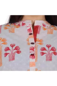 Straight Cotton Red Both Side Slit Floral Print Women Kurti