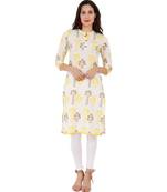 Straight Cotton Yellow Both Side Slit Floral Print Women Kurti