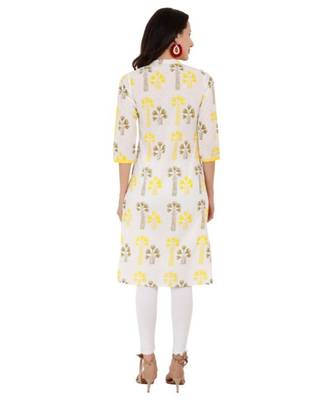 Straight Cotton Yellow Both Side Slit Floral Print Women Kurti 3