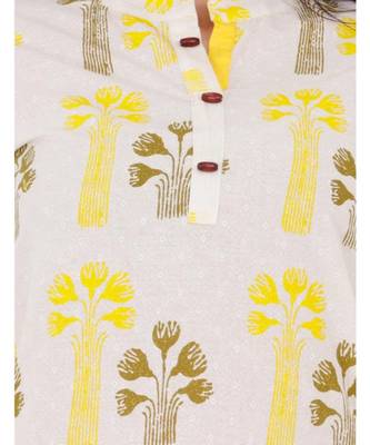 Straight Cotton Yellow Both Side Slit Floral Print Women Kurti 4