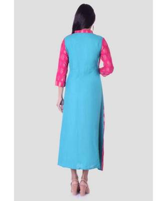 Straight Rayon Blue Kurti For Women With Attach Printed Jacket 3