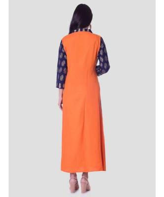 Straight Rayon Orange Kurti For Women With Attach Printed Jacket 3