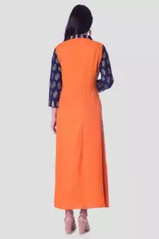 Straight Rayon Orange Kurti For Women With Attach Printed Jacket
