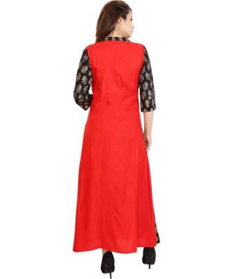Straight Rayon Red Kurti For Women With Attach Printed Jacket 3