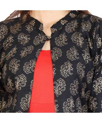 Straight Rayon Red Kurti For Women With Attach Printed Jacket 4