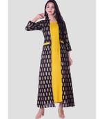 Straight Rayon Yellow Kurti For Women With Attach Printed Jacket