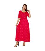 Women Rayon A-line Pink Embroidered & Foil Work Long Kurta Kurti