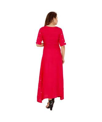 Women Rayon A-line Pink Embroidered & Foil Work Long Kurta Kurti 3