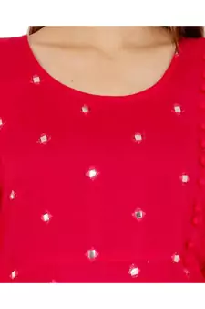 Women Rayon A-line Pink Embroidered & Foil Work Long Kurta Kurti