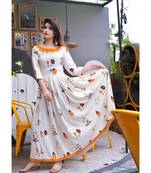 White Prnted Anarkali For Women & Girls
