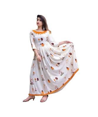 White Prnted Anarkali For Women & Girls 2