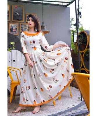 White Prnted Anarkali For Women & Girls 3