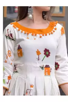 White Prnted Anarkali For Women & Girls