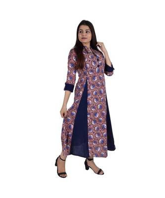 Womens Rayon Voilet Box Pleated Round NeckAnkle Length Kurti 2