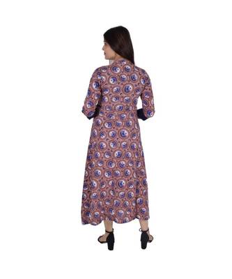 Womens Rayon Voilet Box Pleated Round NeckAnkle Length Kurti 3