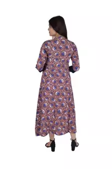 Womens Rayon Voilet Box Pleated Round NeckAnkle Length Kurti