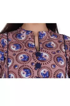 Womens Rayon Voilet Box Pleated Round NeckAnkle Length Kurti