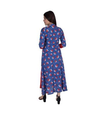 Womens Rayon Blue Box Pleated Round Neck Ankle Length Kurti 3
