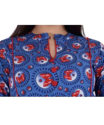 Womens Rayon Blue Box Pleated Round Neck Ankle Length Kurti 4