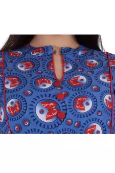 Womens Rayon Blue Box Pleated Round Neck Ankle Length Kurti
