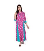 Womens Rayon Pink Box Pleated Round Neck Ankle Length Kurti