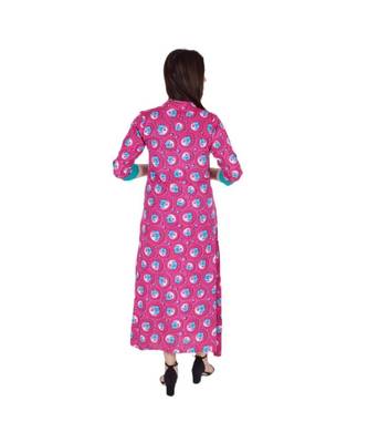 Womens Rayon Pink Box Pleated Round Neck Ankle Length Kurti 3