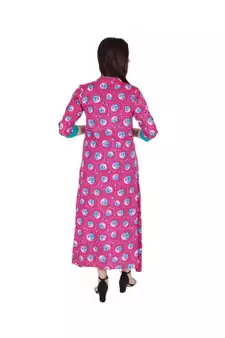 Womens Rayon Pink Box Pleated Round Neck Ankle Length Kurti