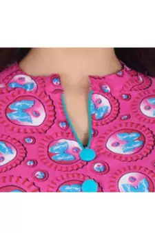 Womens Rayon Pink Box Pleated Round Neck Ankle Length Kurti