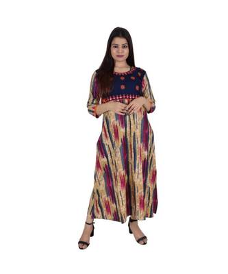 Womens Rayon Multi Straight Round Neck Ankle Length Kurti 1