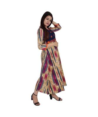 Womens Rayon Multi Straight Round Neck Ankle Length Kurti 2