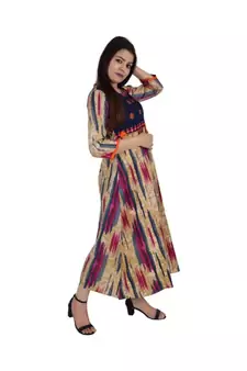 Womens Rayon Multi Straight Round Neck Ankle Length Kurti