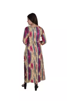 Womens Rayon Multi Straight Round Neck Ankle Length Kurti