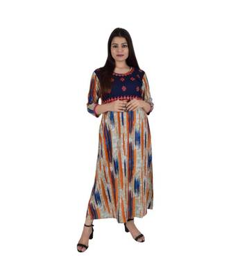 Womens Rayon Multi Straight Round Neck Ankle Length Kurti 1