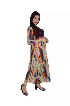 Womens Rayon Multi Straight Round Neck Ankle Length Kurti