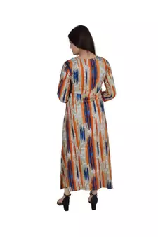 Womens Rayon Multi Straight Round Neck Ankle Length Kurti