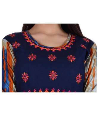 Womens Rayon Multi Straight Round Neck Ankle Length Kurti 4