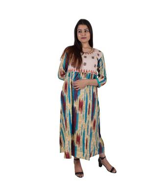Womens Rayon Multi Straight Round Neck Ankle Length Kurti 1