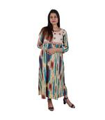 Womens Rayon Multi Straight Round Neck Ankle Length Kurti