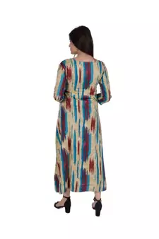 Womens Rayon Multi Straight Round Neck Ankle Length Kurti