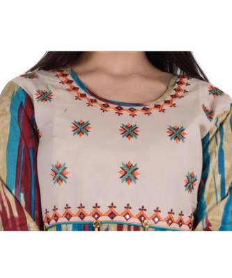 Womens Rayon Multi Straight Round Neck Ankle Length Kurti 4