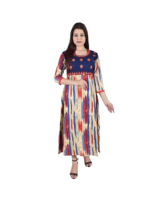 Womens Rayon Multi Straight Round Neck Ankle Length Kurti 1