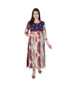 Womens Rayon Multi Straight Round Neck Ankle Length Kurti
